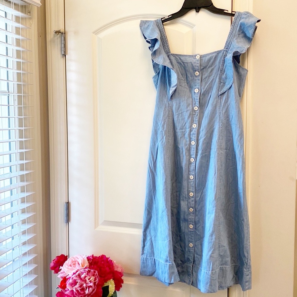 MADEWELL | Chambray Ruffle Sleeve Button Down Dress women’s 6